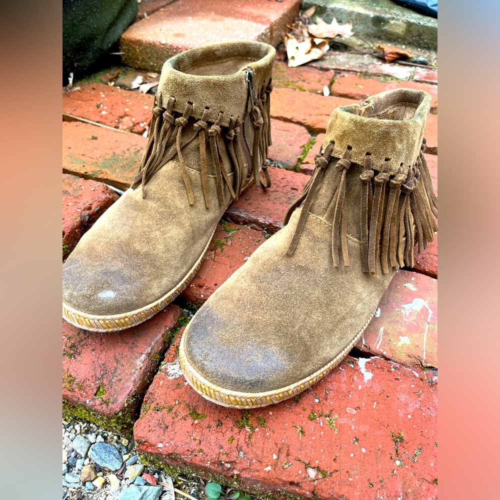 Ugg Fringe Moccasin Booties  - Sherpa Lined